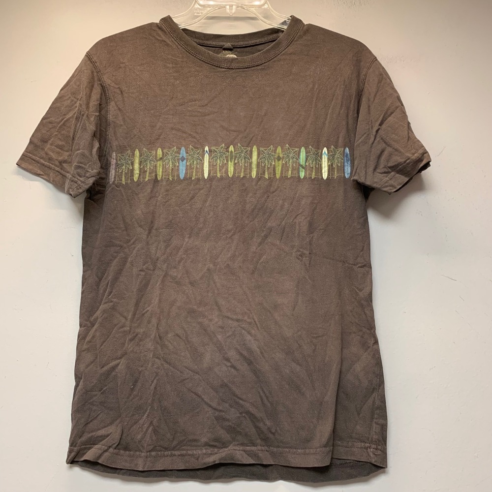 Newport Blue Graphic Tee Mens M Brown Excellent Surfboard Palm Tree Short Sleeve